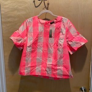 J Crew Neon Pink Buffalo Plaid Blouse